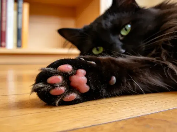 长毛家猫伸展爪部特写