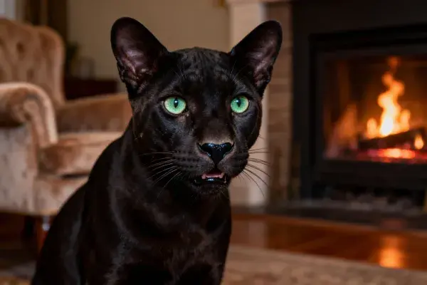 黑色猫在室内暖光场景中
