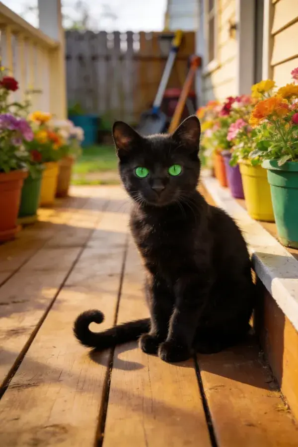 阳台上的短毛家猫凝视镜头