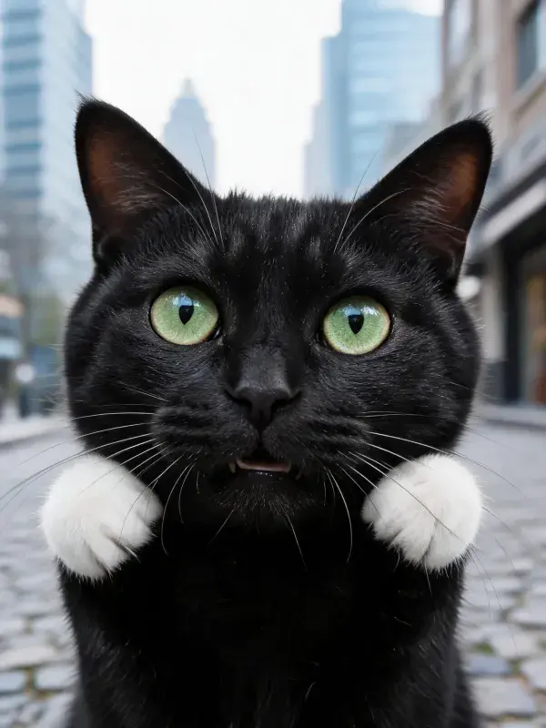 短毛家猫在城市街道上的注视姿态