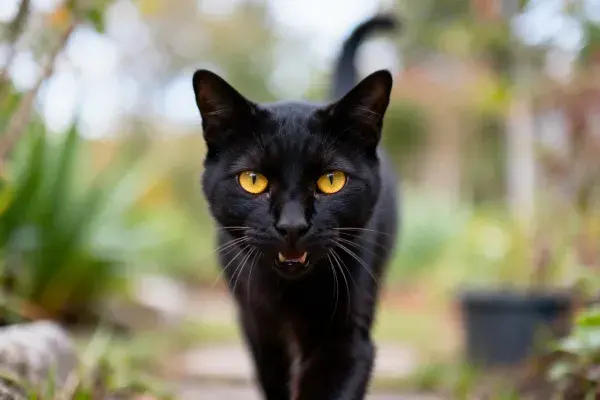露齿短毛黑猫行走瞬间