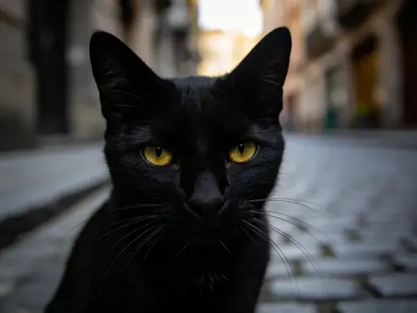 阳光下黑色短毛家猫特写