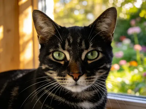 窗边短毛虎斑猫观察户外