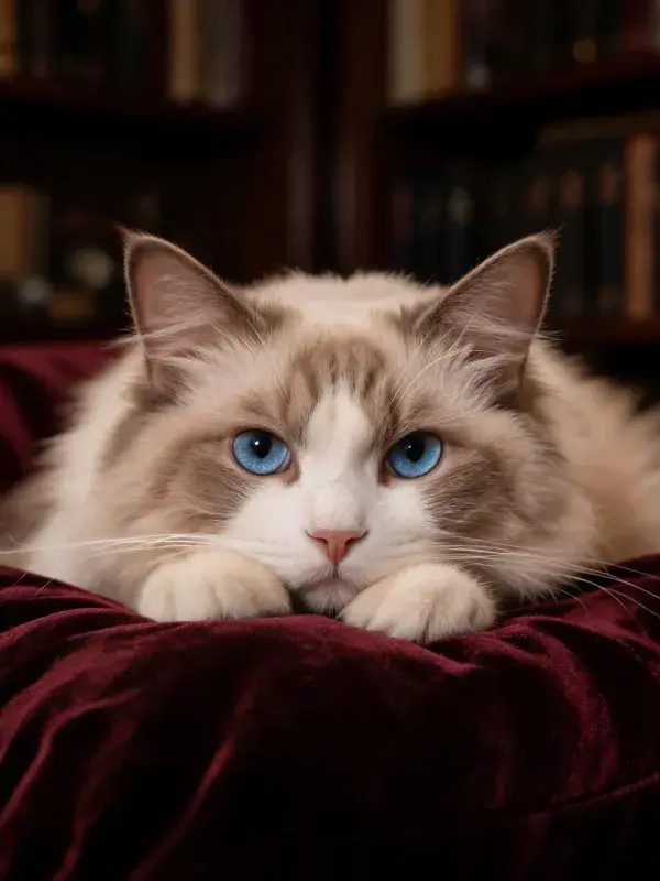 书房暖光下的布偶猫休憩图景
