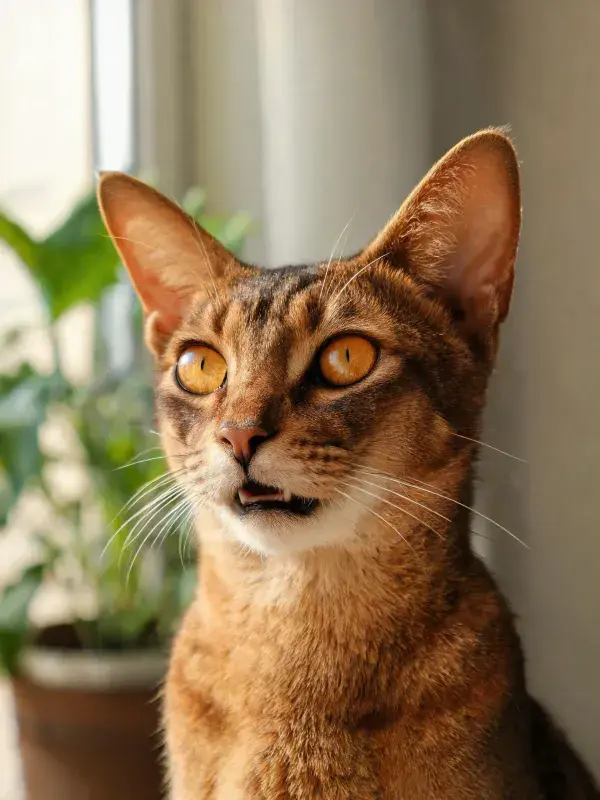 室内窗边埃塞俄比亚猫特写