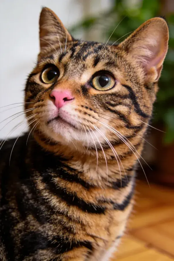 条纹短毛猫室内观察特写