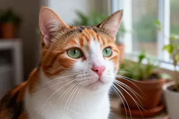 窗边室内 三色短毛家猫