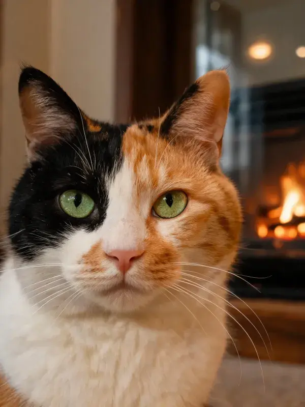 三色短毛猫室内近景状态