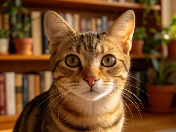 阅读室中短毛虎斑猫特写