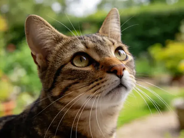 花园中短毛虎斑猫观察景象
