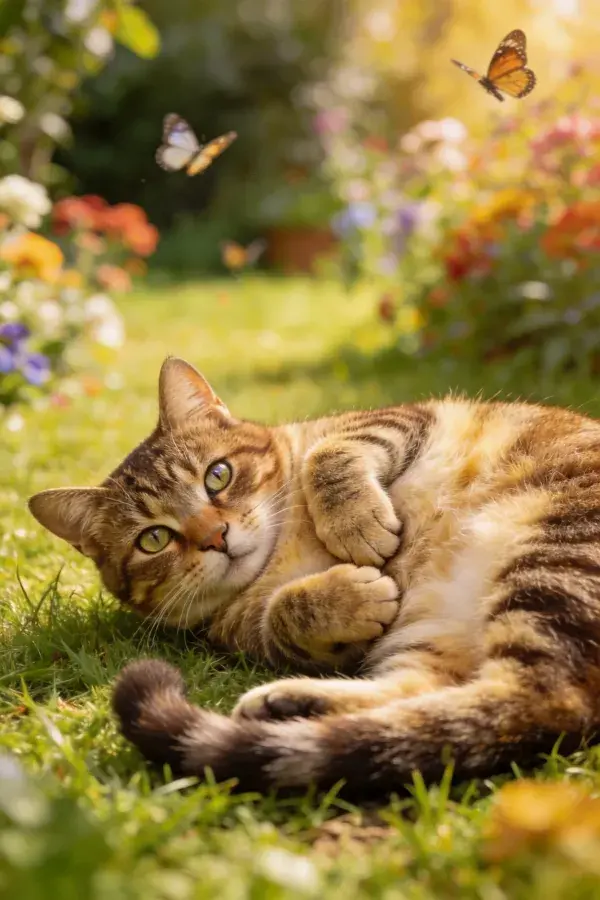 观察蝴蝶的短毛虎斑猫