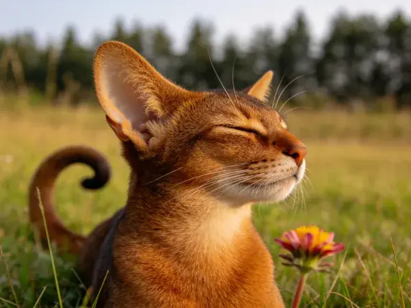 阿比西尼亚猫在草地休憩场景