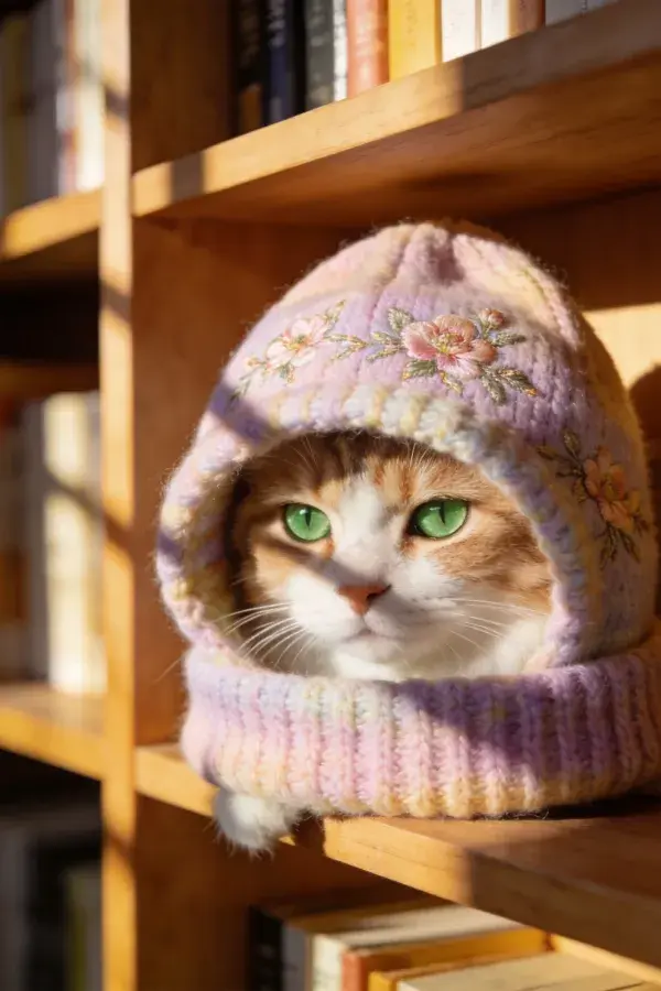 书架上的橙白相间的短毛家猫