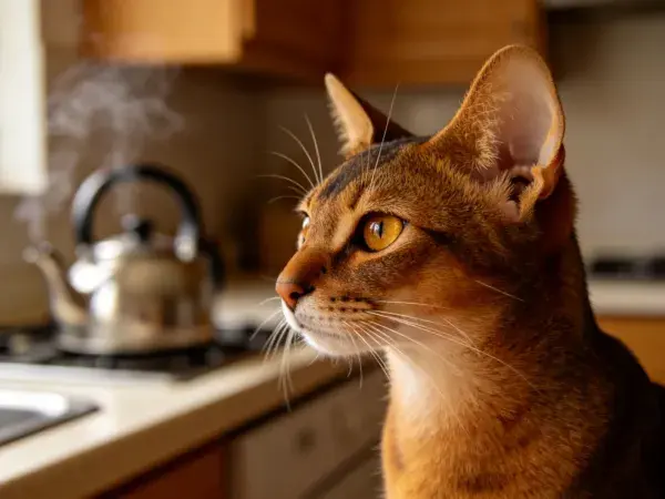 阿比西尼亚猫凝视厨房场景