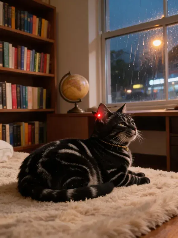 客厅暖光下虎斑猫休憩图景