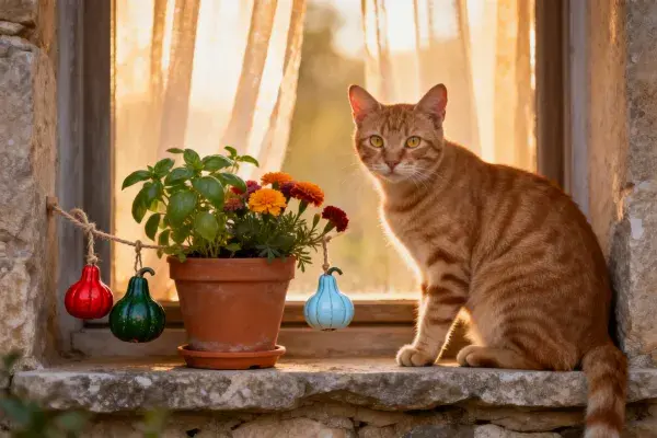 橘色短毛虎斑猫窗台休憩图