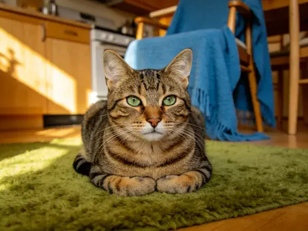 室内环境中虎斑猫躺卧特写