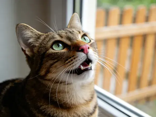 窗边短毛虎斑猫凝视景象