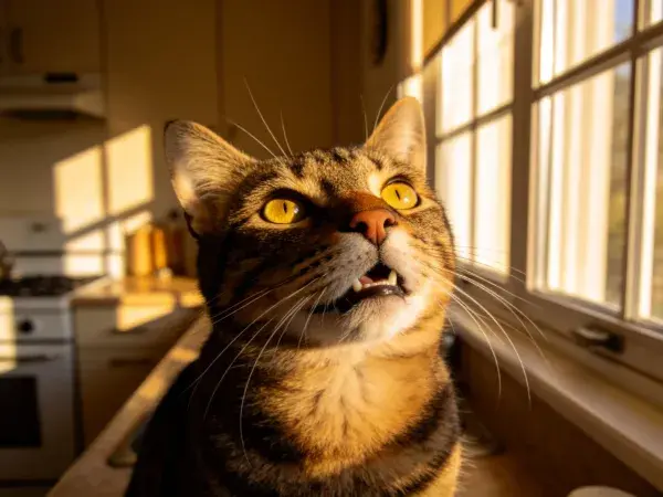 阳光下短毛虎斑猫观察景象
