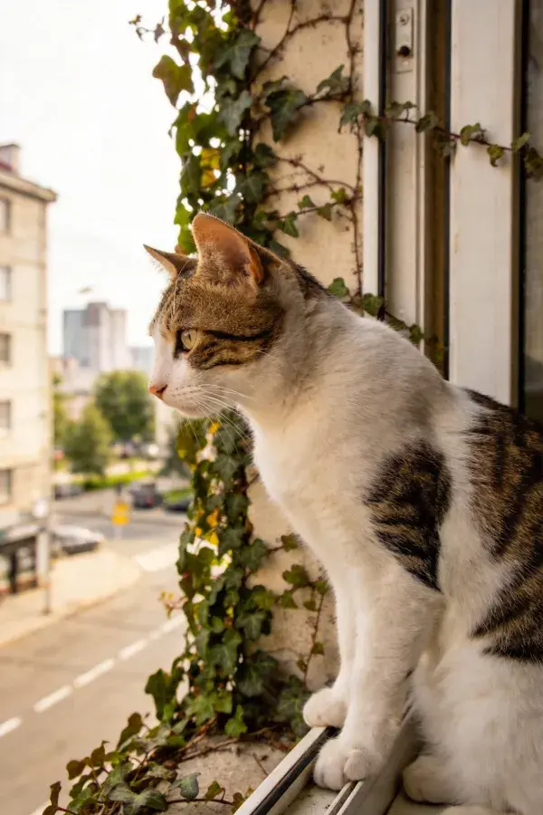 短毛家猫眺望窗外景象