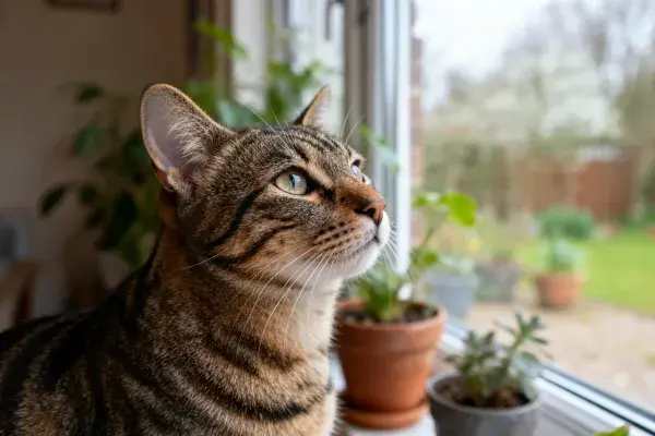 虎斑纹短毛猫近景观察