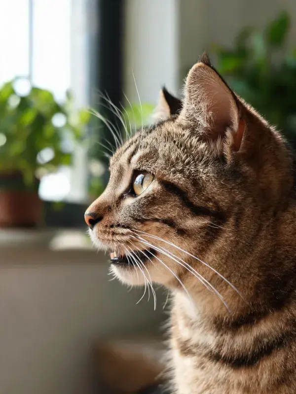 室内窗边短毛虎斑猫特写