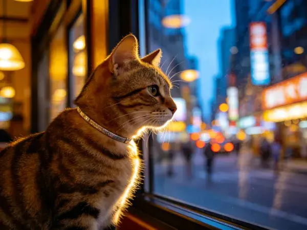 窗边观察户外的虎斑猫瞬间