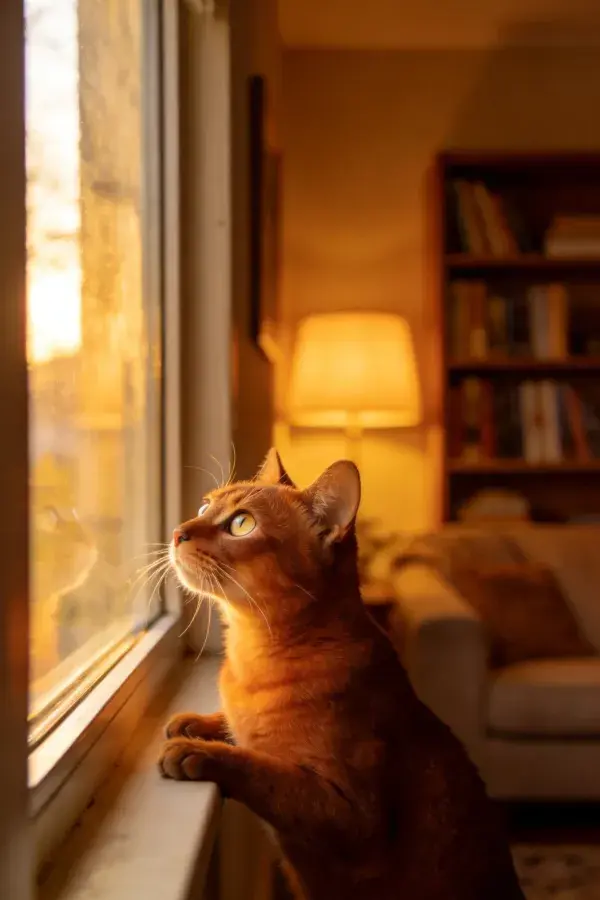 阿比西尼亚猫倚窗眺望