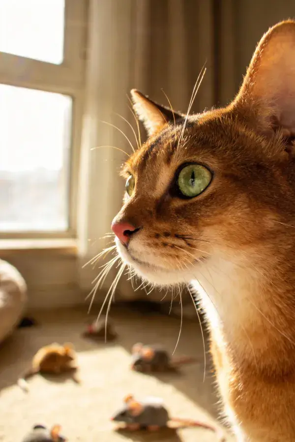 阳光窗边眺望的阿比西尼亚猫