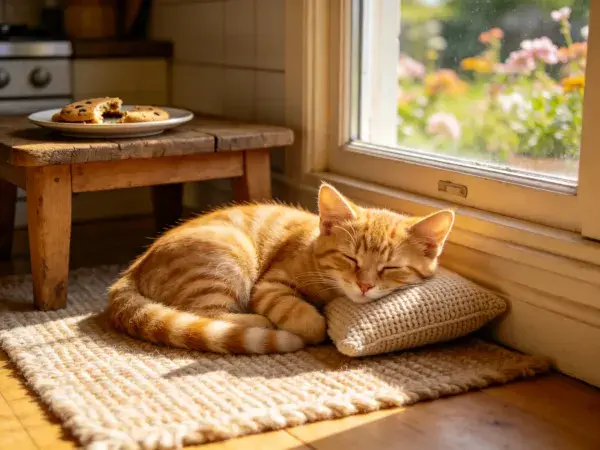 窗边橘色短毛家猫休息场景