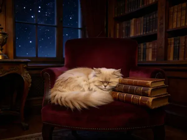 红椅上长毛布偶猫休息场景