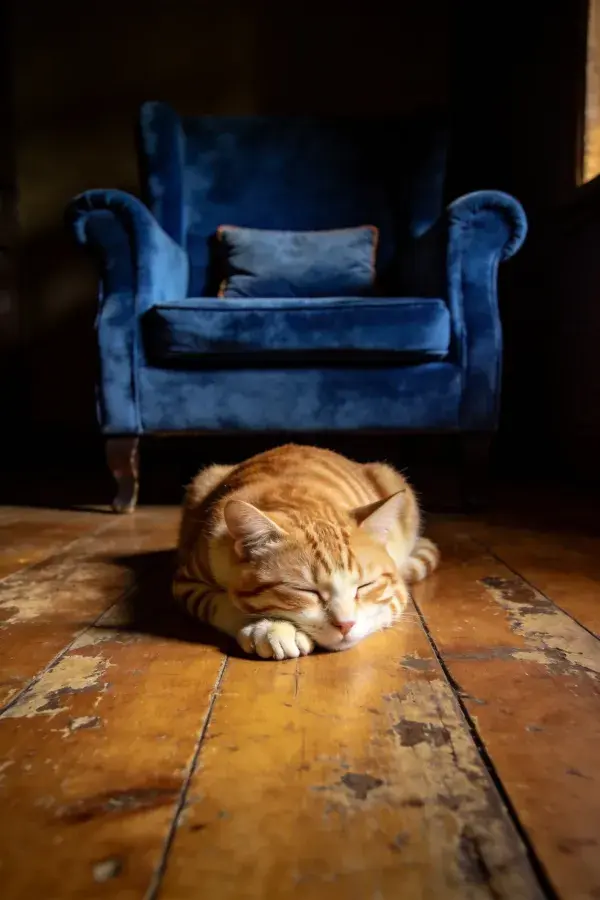橘色短毛家猫在木质地板休息