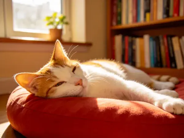 橙白短毛家猫阳光下的躺卧瞬间