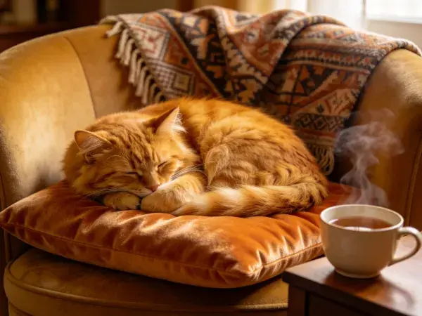 暖光下的橘猫休憩场景
