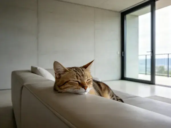 现代简约空间内休息的短毛虎斑猫