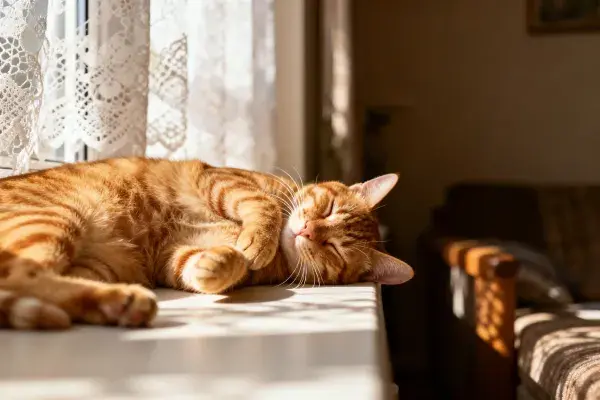 橘色短毛家猫窗边休憩图