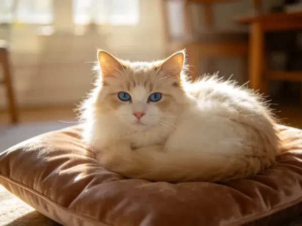 室内暖光下的布偶猫休憩场景