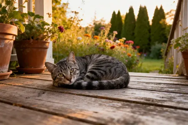 短毛虎斑猫静卧木平台