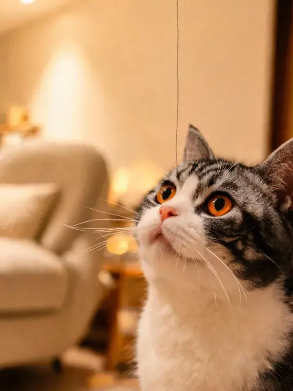客厅暖光下的玳瑁斑纹短毛猫图景