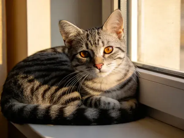 窗台阳光下的短毛家猫