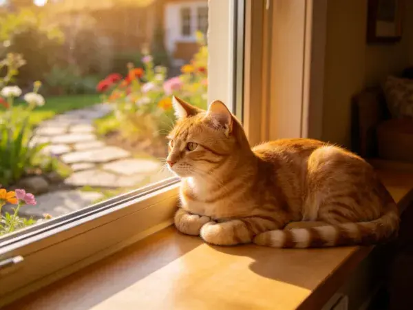 窗台上橘猫观察户外场景