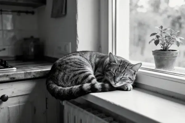 短毛虎斑猫 躺在窗台上