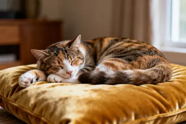 三色短毛家猫安静躺卧