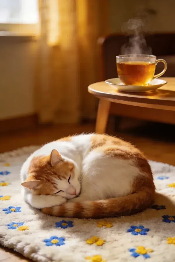 橘白短毛家猫蜷卧休息