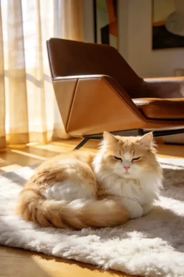 室内地毯上的橙白波斯猫