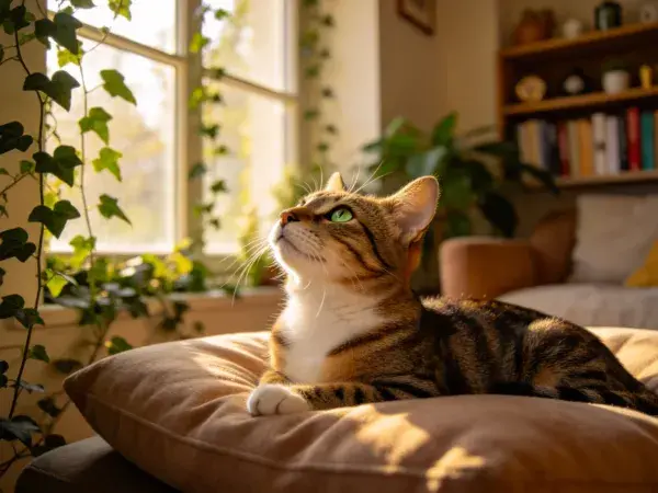 阳光下室内短毛家猫休憩场景