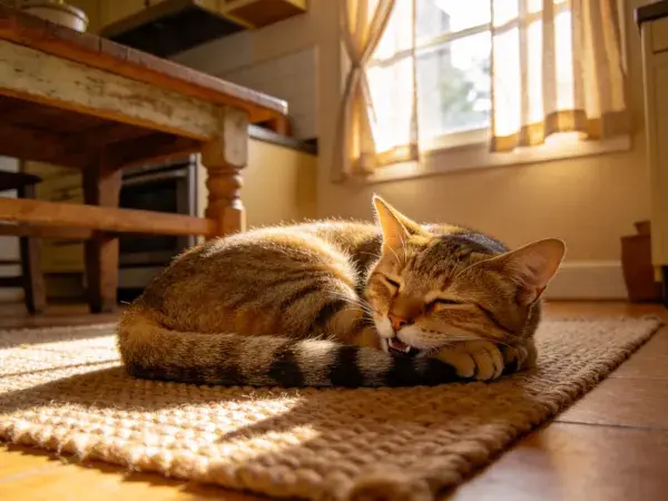 阳光下条纹短毛家猫休憩图
