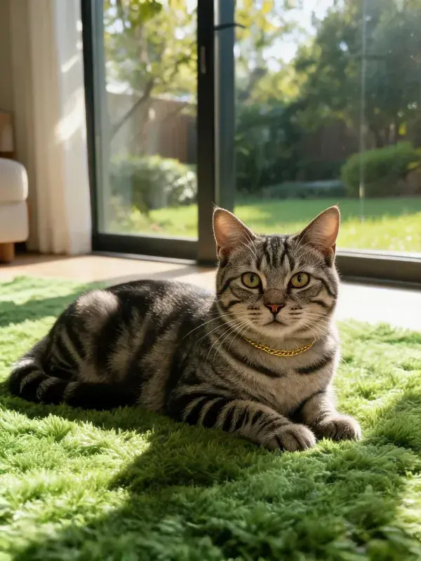 阳光明亮室内短毛虎斑猫图景