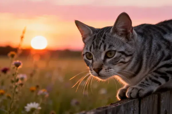 孟加拉猫在木栅栏处的观察瞬间