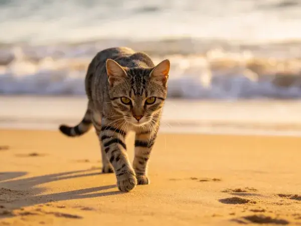 短毛斑纹猫海滩行走场景